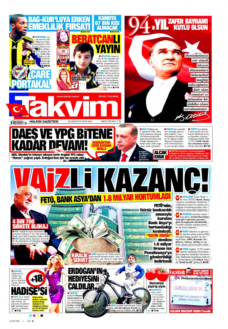 30 Ağustos 2016 gazete manşetleri - 817