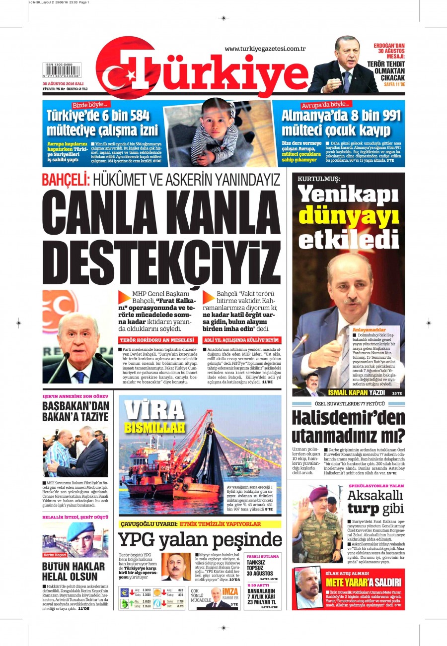 30 Ağustos 2016 gazete manşetleri - 632