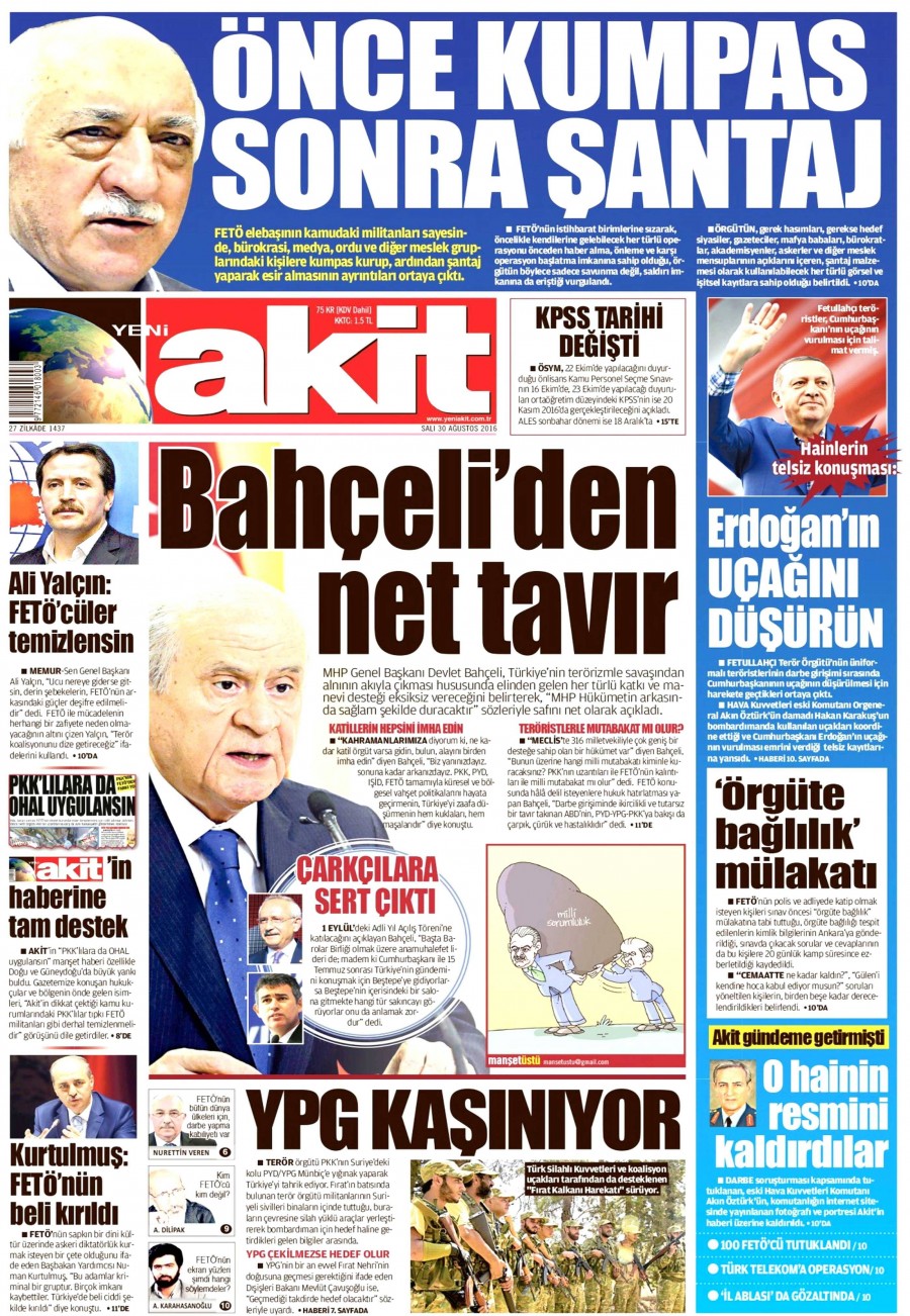 30 Ağustos 2016 gazete manşetleri - 543