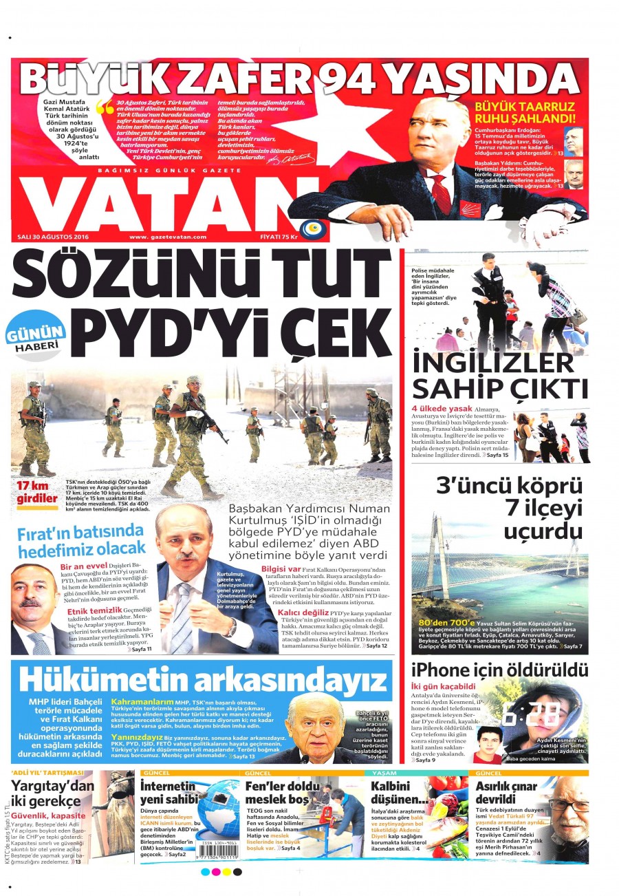 30 Ağustos 2016 gazete manşetleri - 790