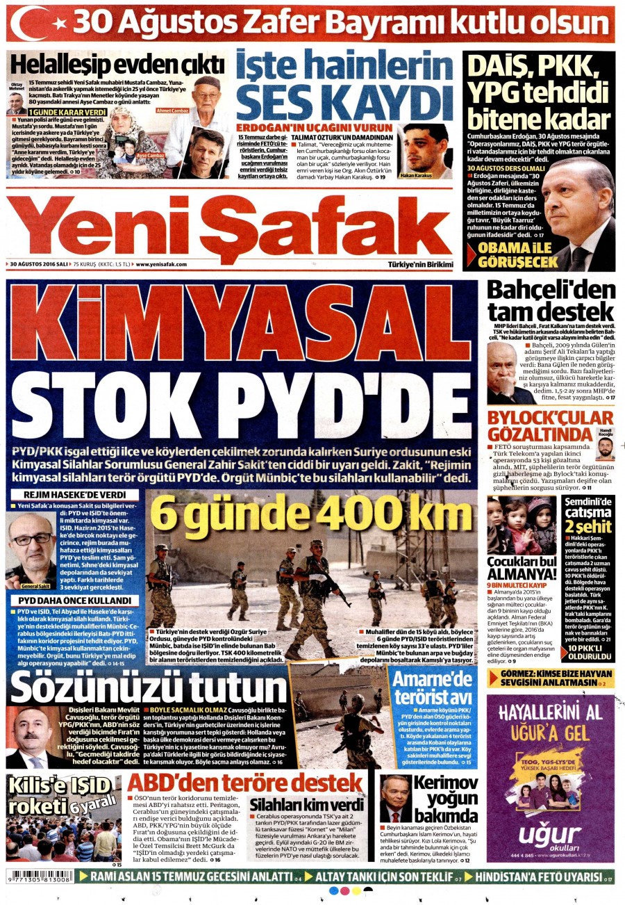 30 Ağustos 2016 gazete manşetleri - 553