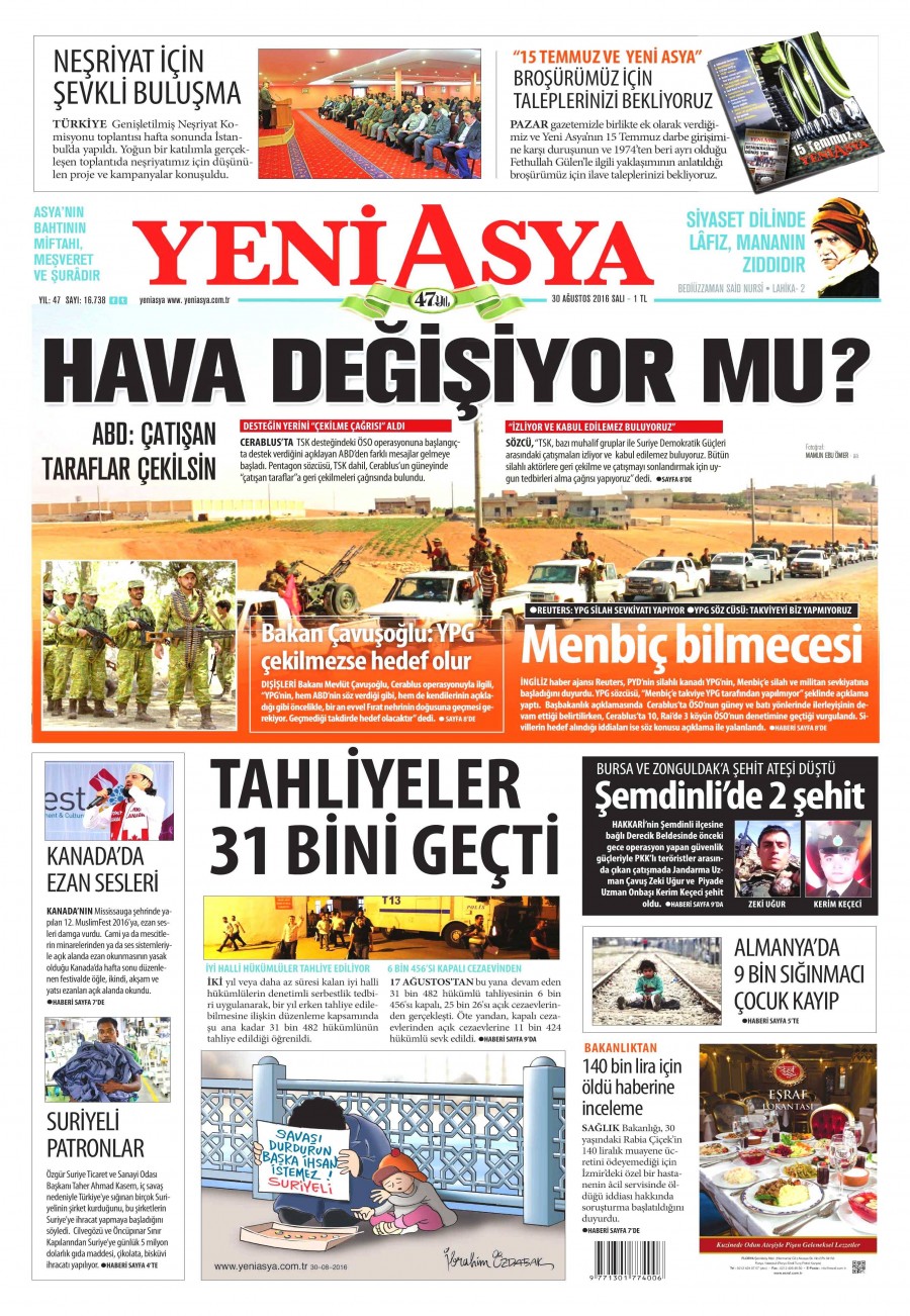 30 Ağustos 2016 gazete manşetleri - 843