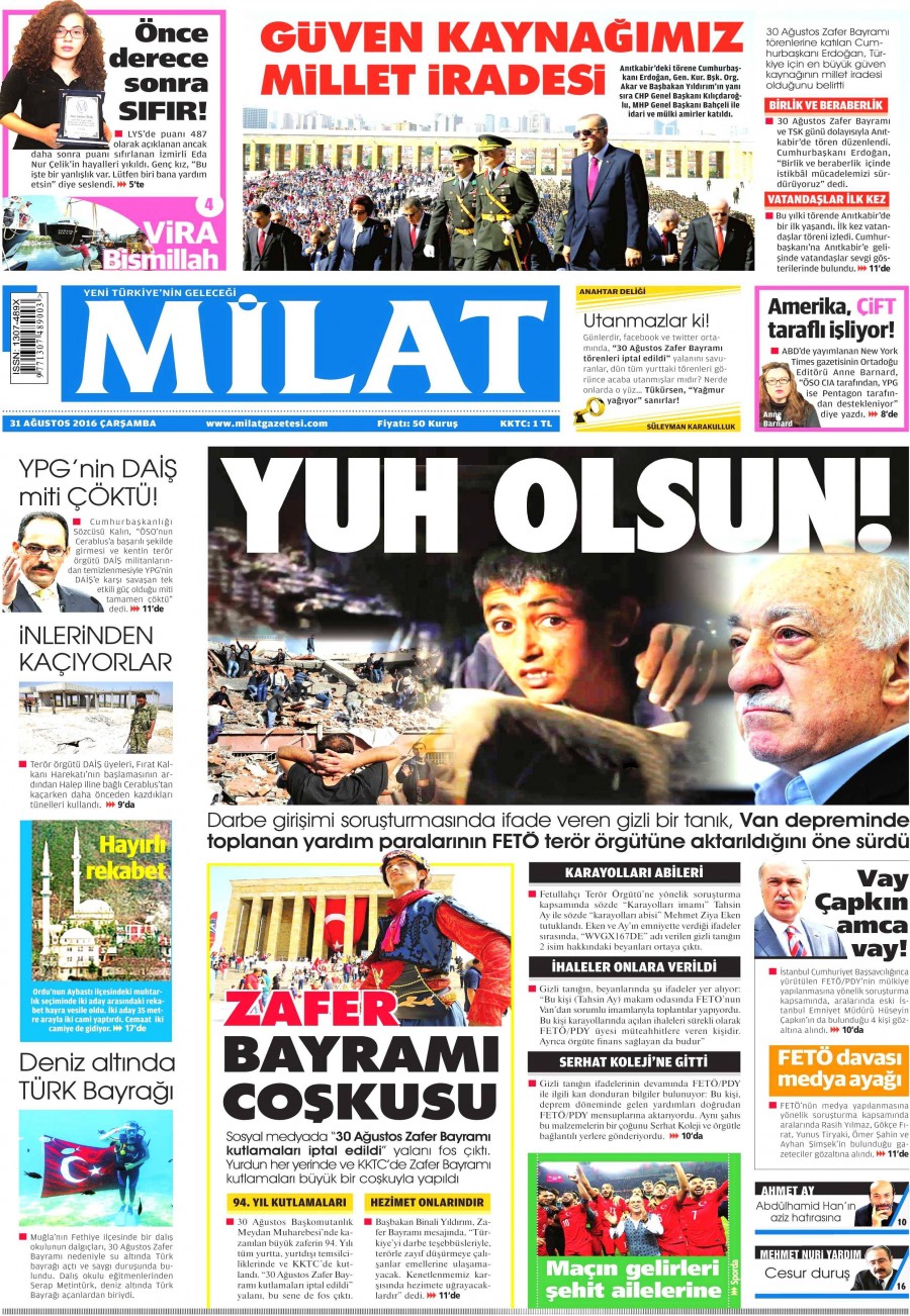31 Ağustos 2016 gazete manşetleri - 588