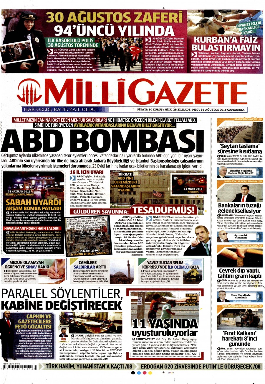 31 Ağustos 2016 gazete manşetleri - 806