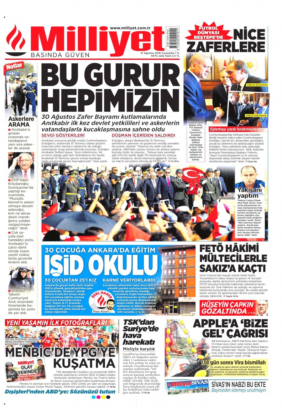 31 Ağustos 2016 gazete manşetleri - 623