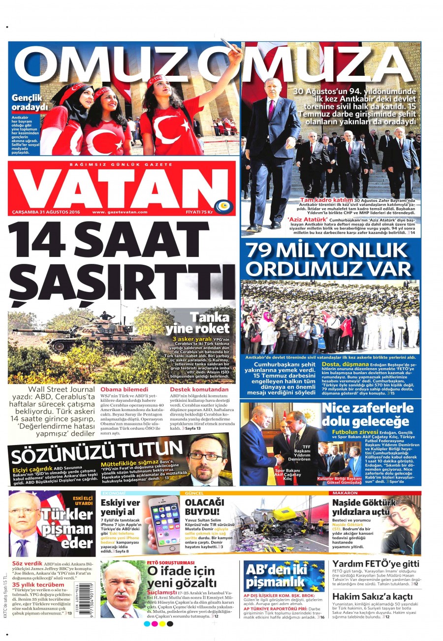 31 Ağustos 2016 gazete manşetleri - 895
