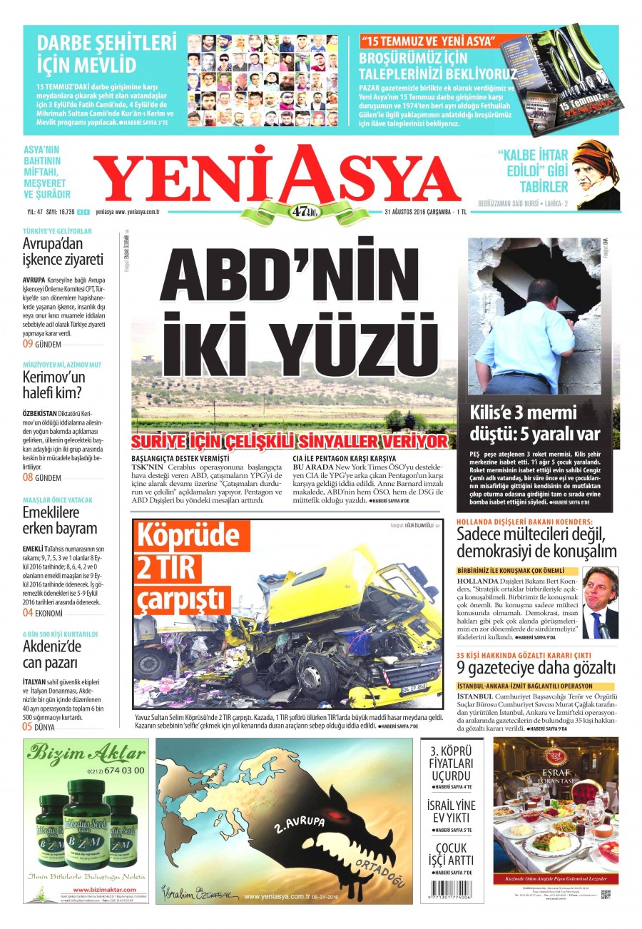 31 Ağustos 2016 gazete manşetleri - 719