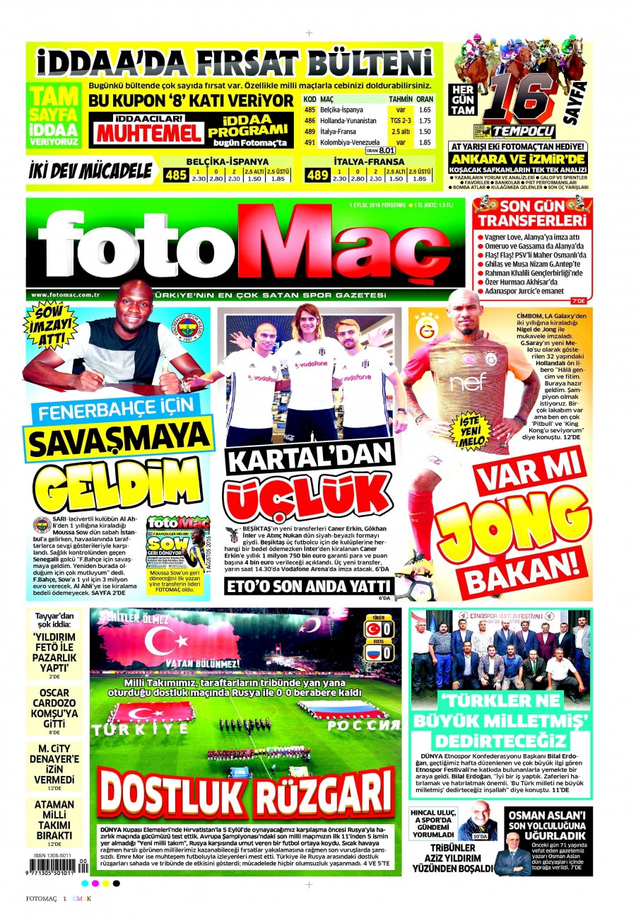 1 Eylül 2016 gazete manşetleri - 935