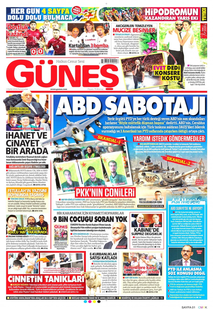 1 Eylül 2016 gazete manşetleri - 877