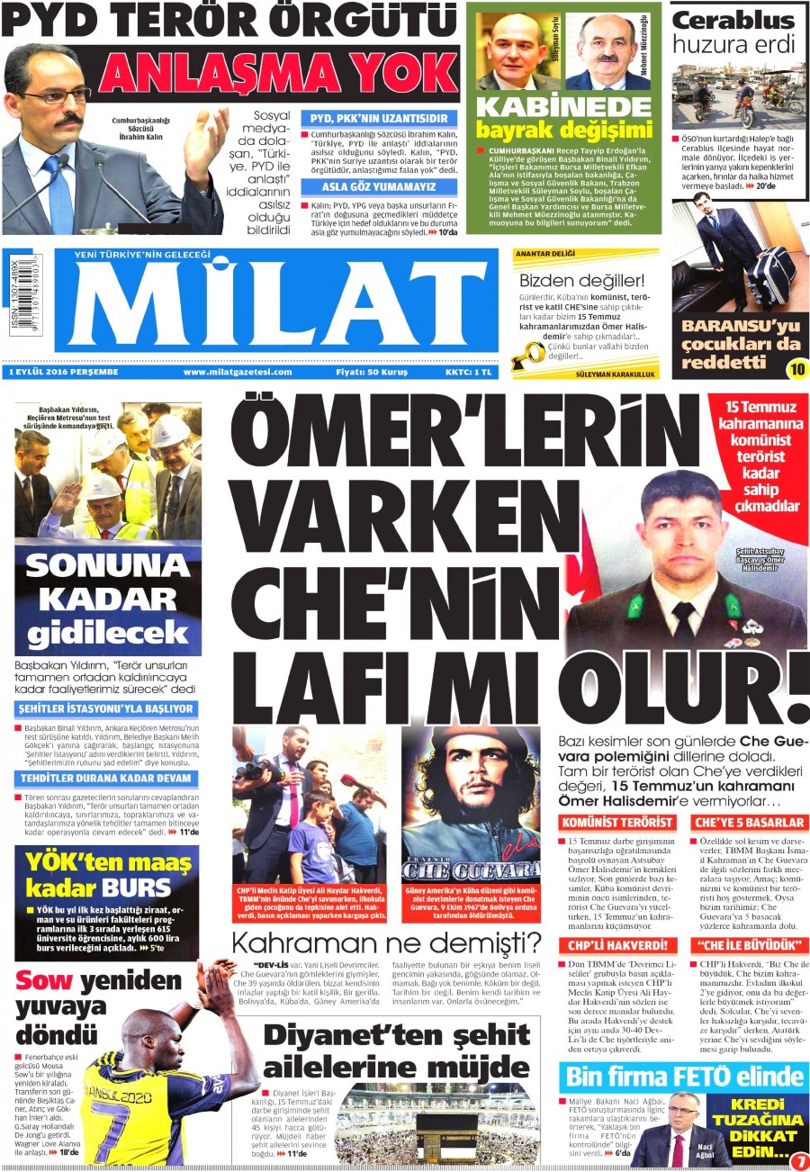 1 Eylül 2016 gazete manşetleri - 856