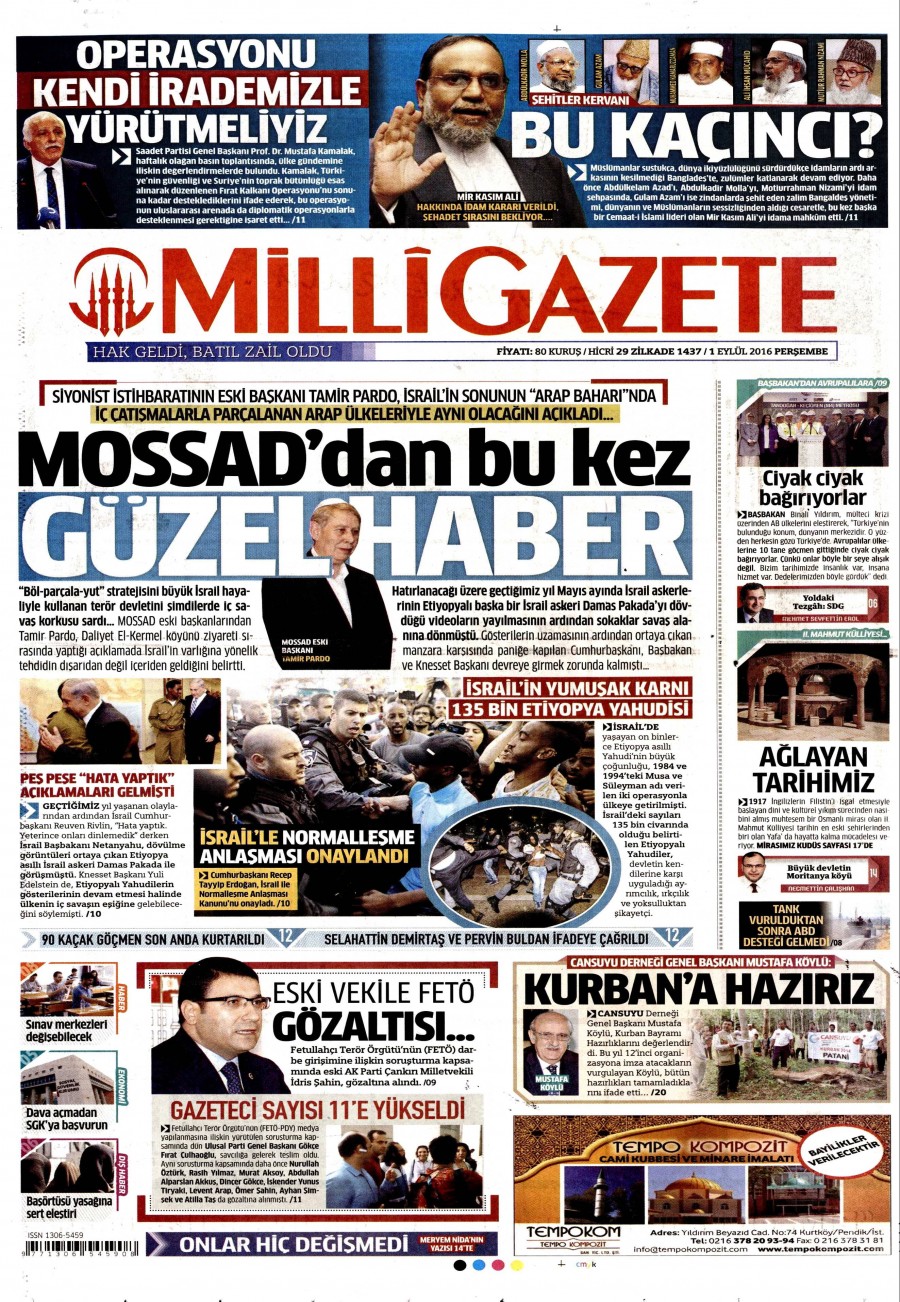 1 Eylül 2016 gazete manşetleri - 890