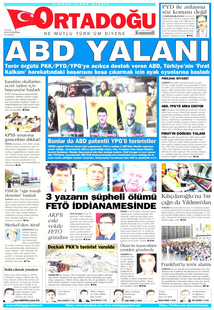 1 Eylül 2016 gazete manşetleri - 689
