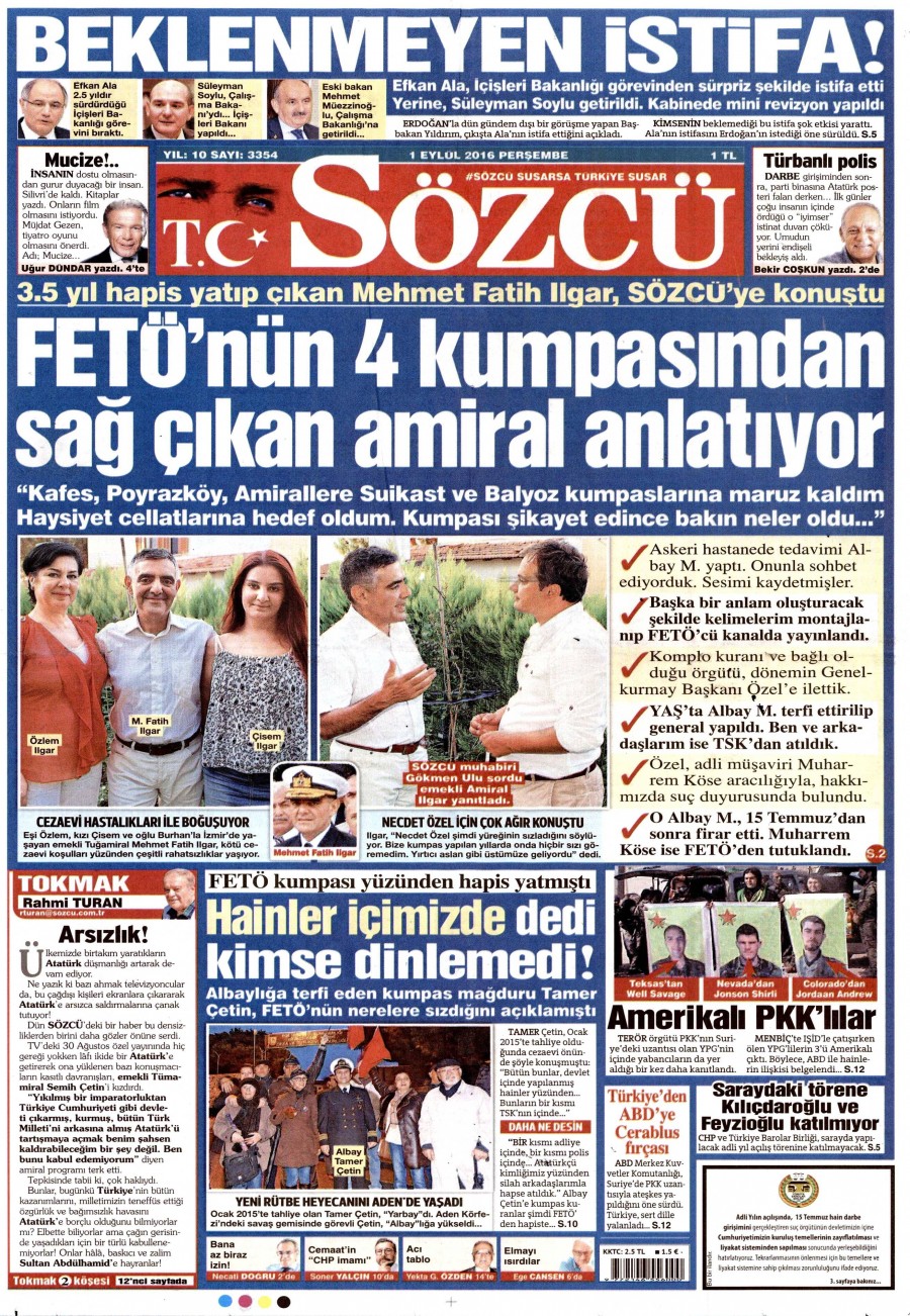 1 Eylül 2016 gazete manşetleri - 618