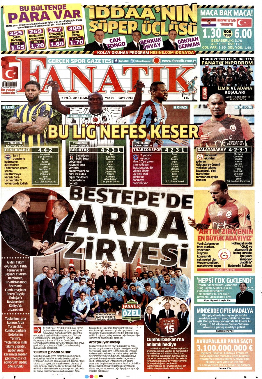 2 Eylül 2016 gazete manşetleri - 712