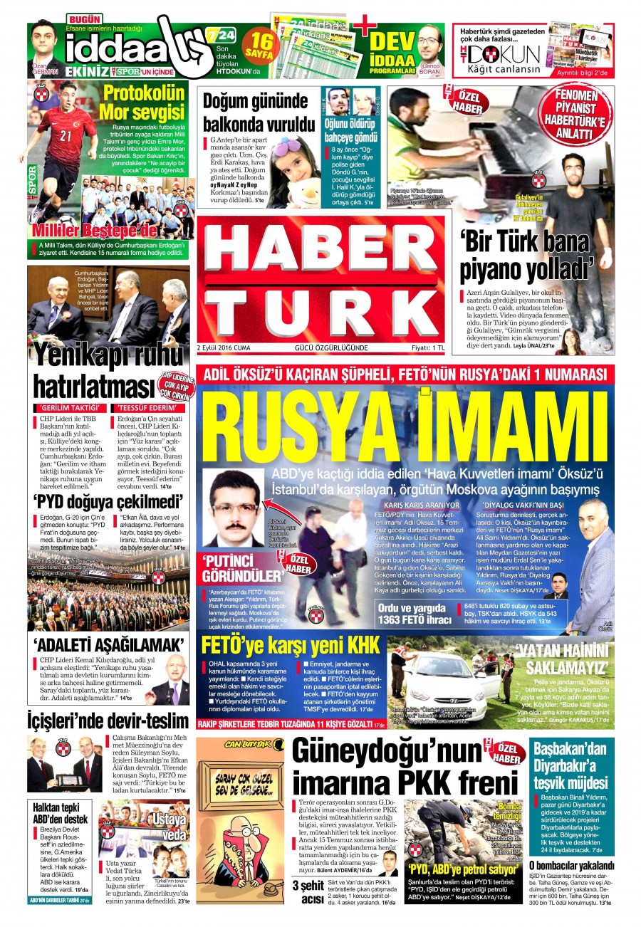 2 Eylül 2016 gazete manşetleri - 731