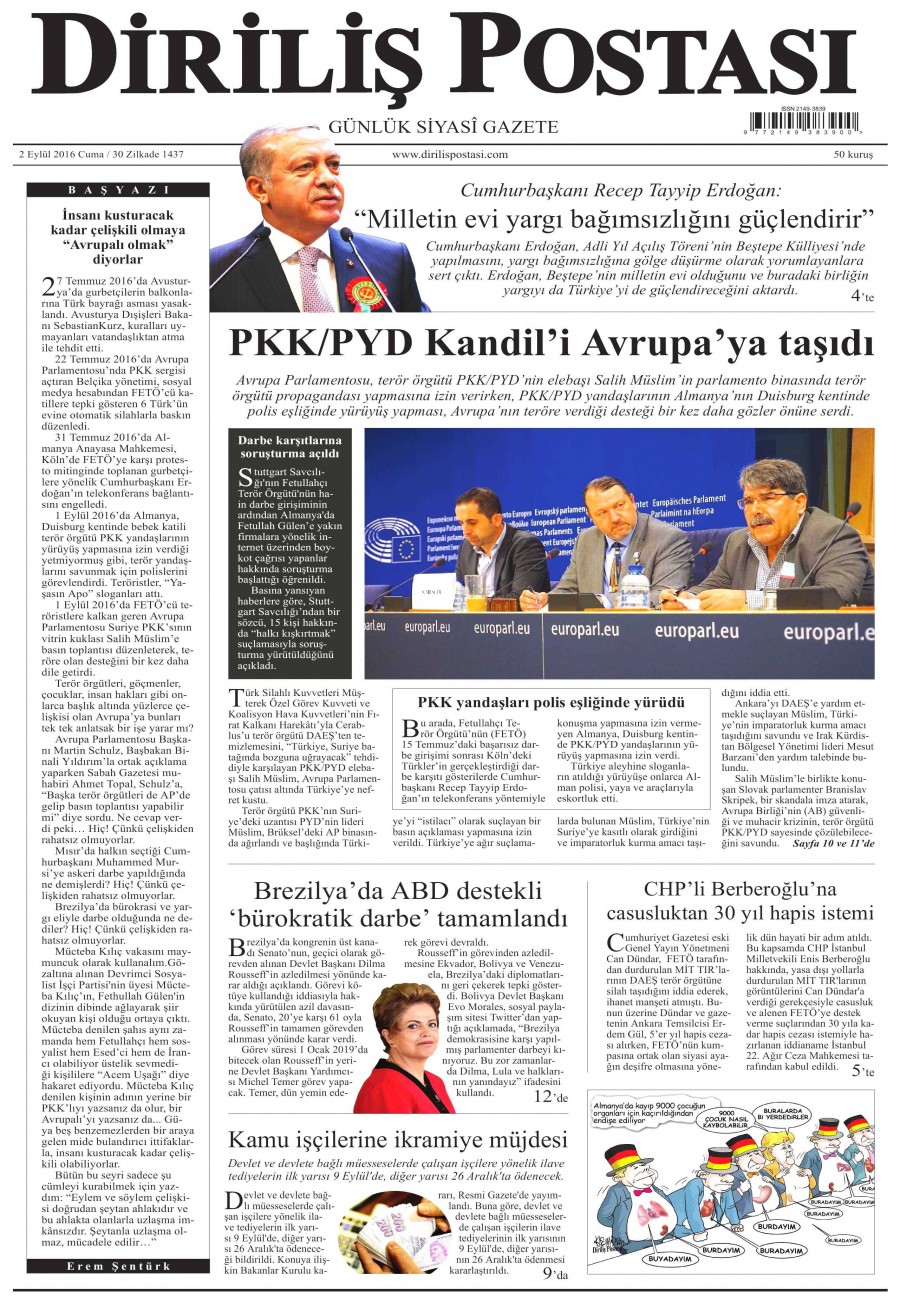 2 Eylül 2016 gazete manşetleri - 784