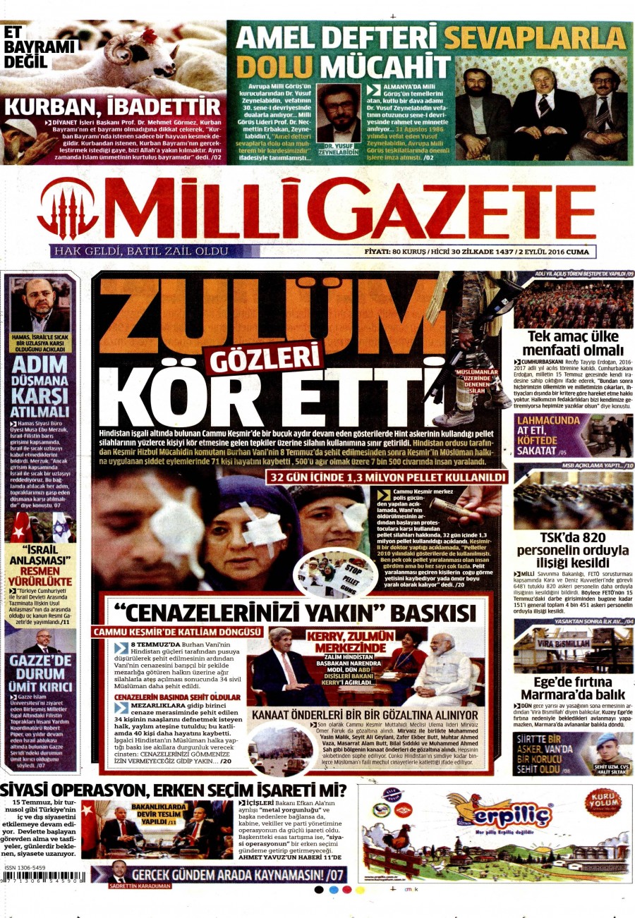 2 Eylül 2016 gazete manşetleri - 600