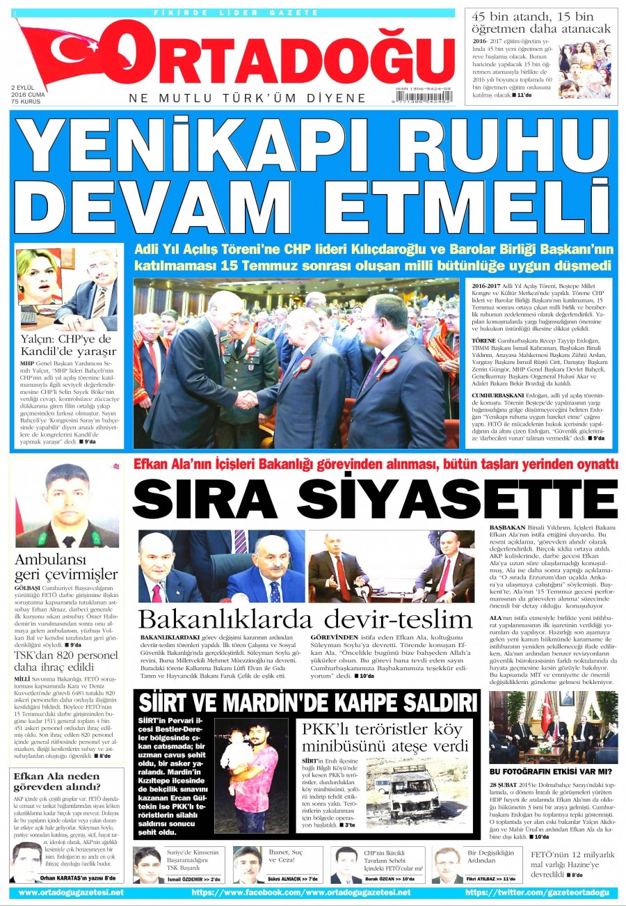2 Eylül 2016 gazete manşetleri - 948