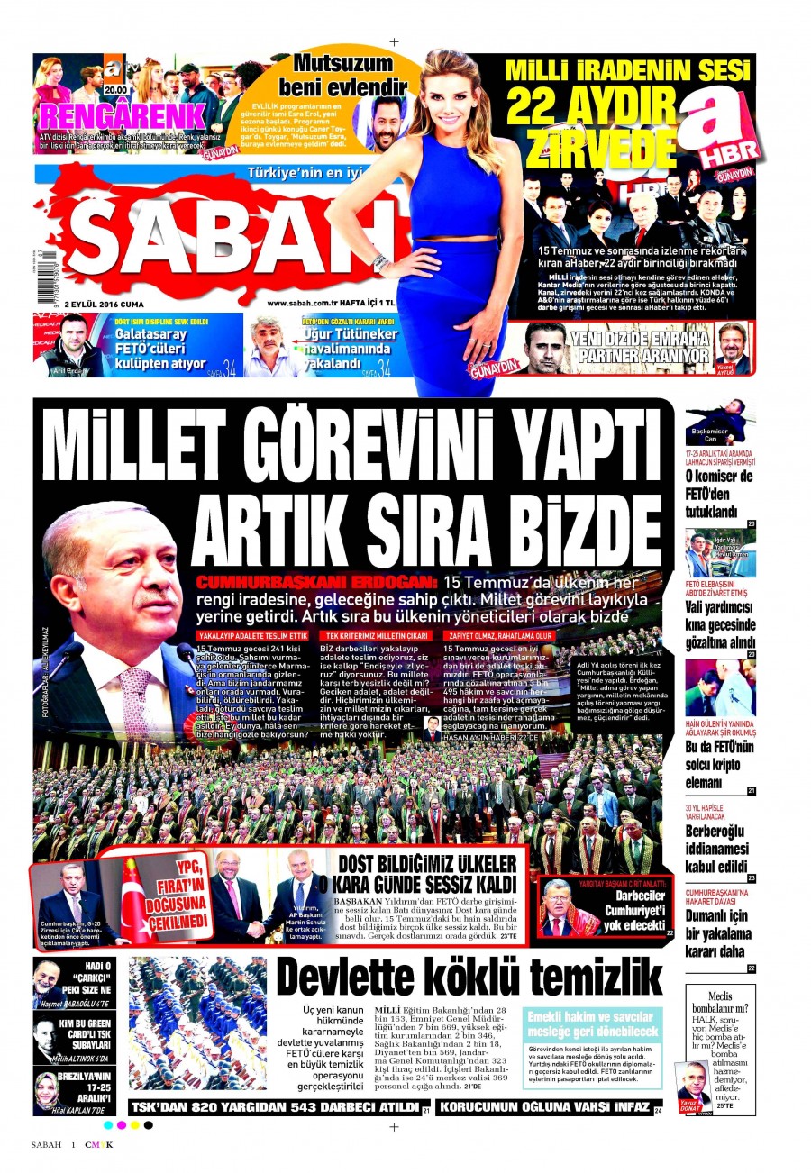 2 Eylül 2016 gazete manşetleri - 729