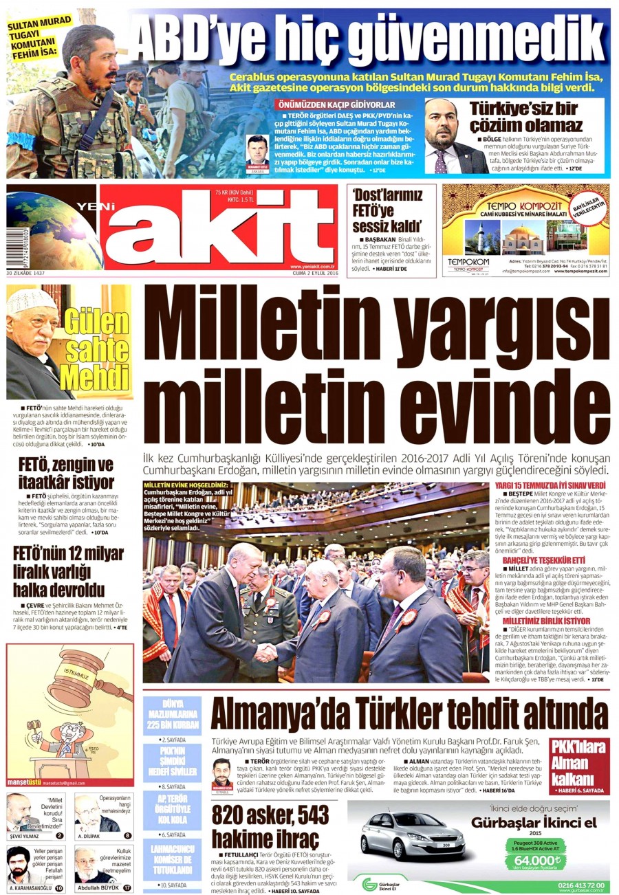 2 Eylül 2016 gazete manşetleri - 801