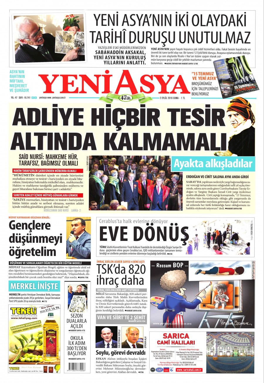 2 Eylül 2016 gazete manşetleri - 742