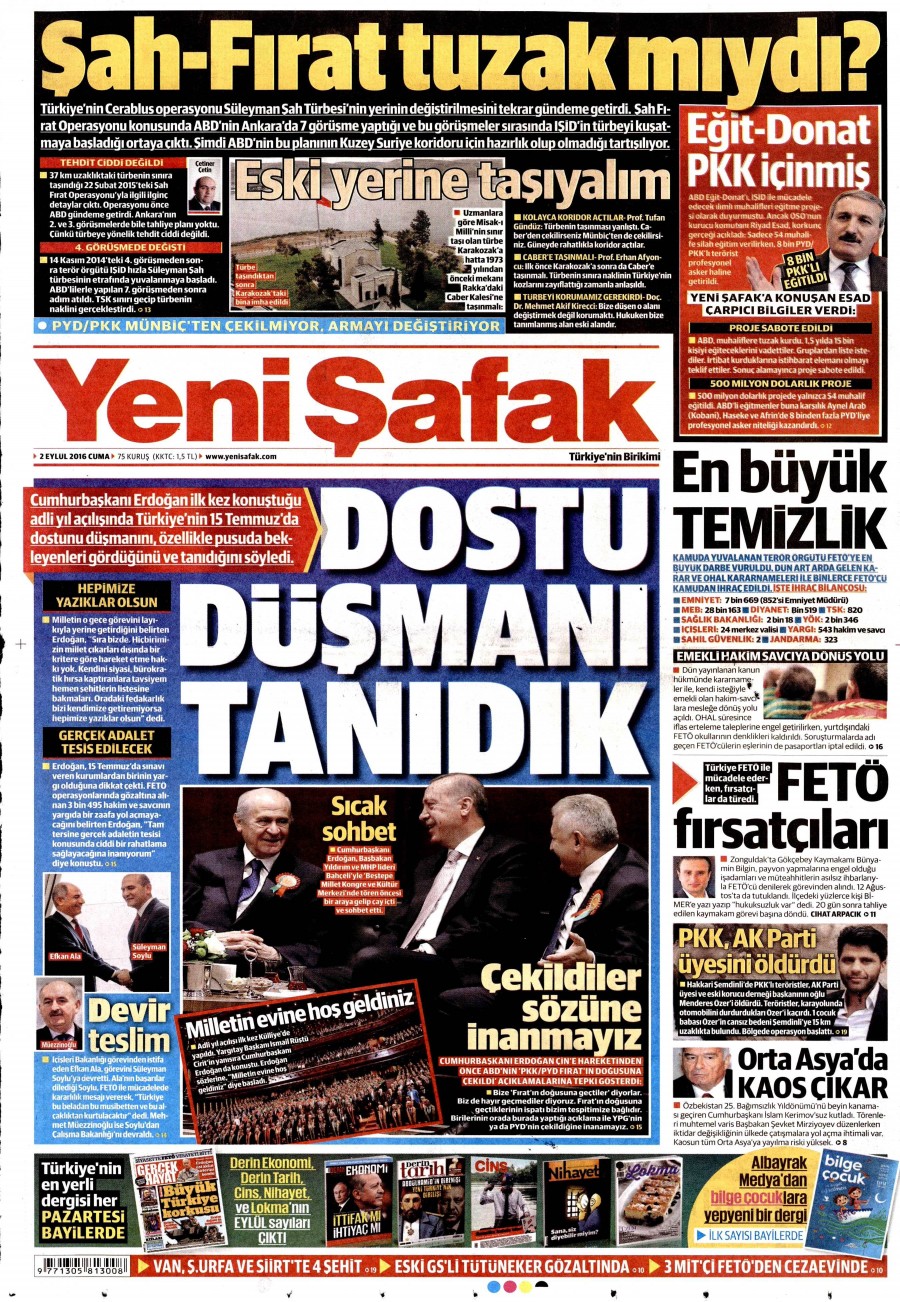 2 Eylül 2016 gazete manşetleri - 803