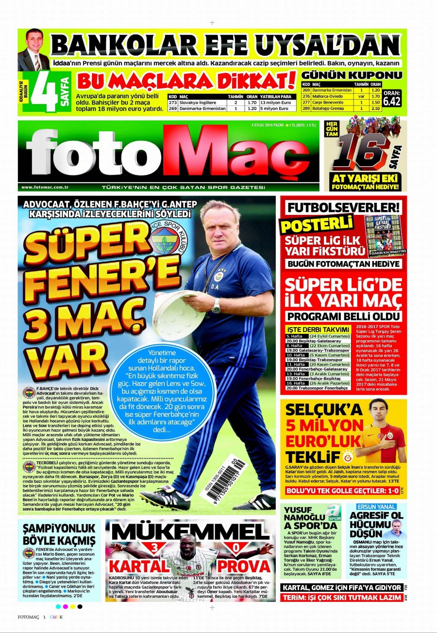 4 Eylül 2016 gazete manşetleri - 740