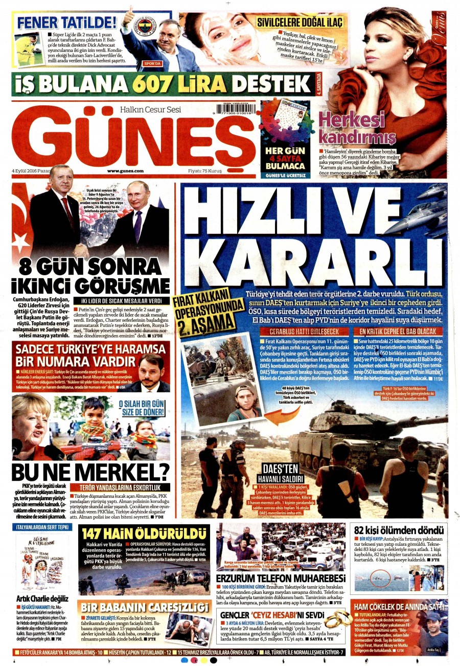 4 Eylül 2016 gazete manşetleri - 857