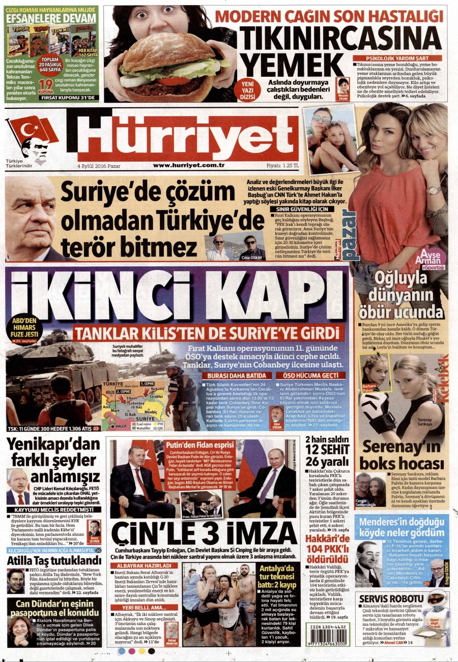 4 Eylül 2016 gazete manşetleri - 587