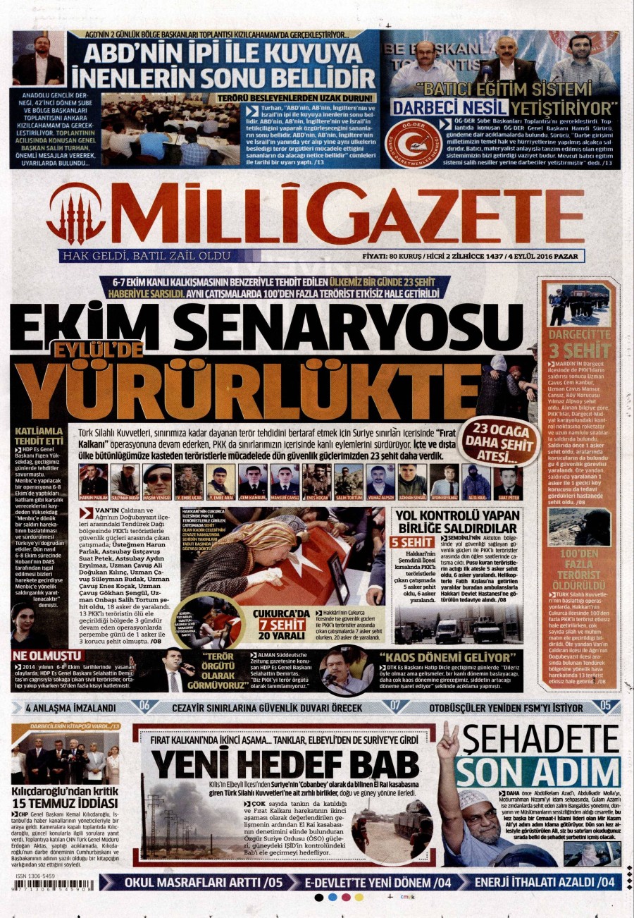 4 Eylül 2016 gazete manşetleri - 839