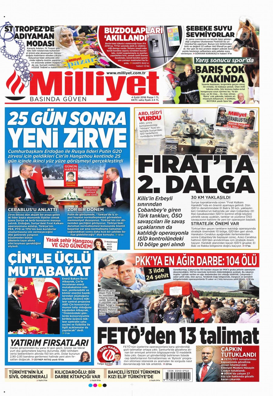 4 Eylül 2016 gazete manşetleri - 500
