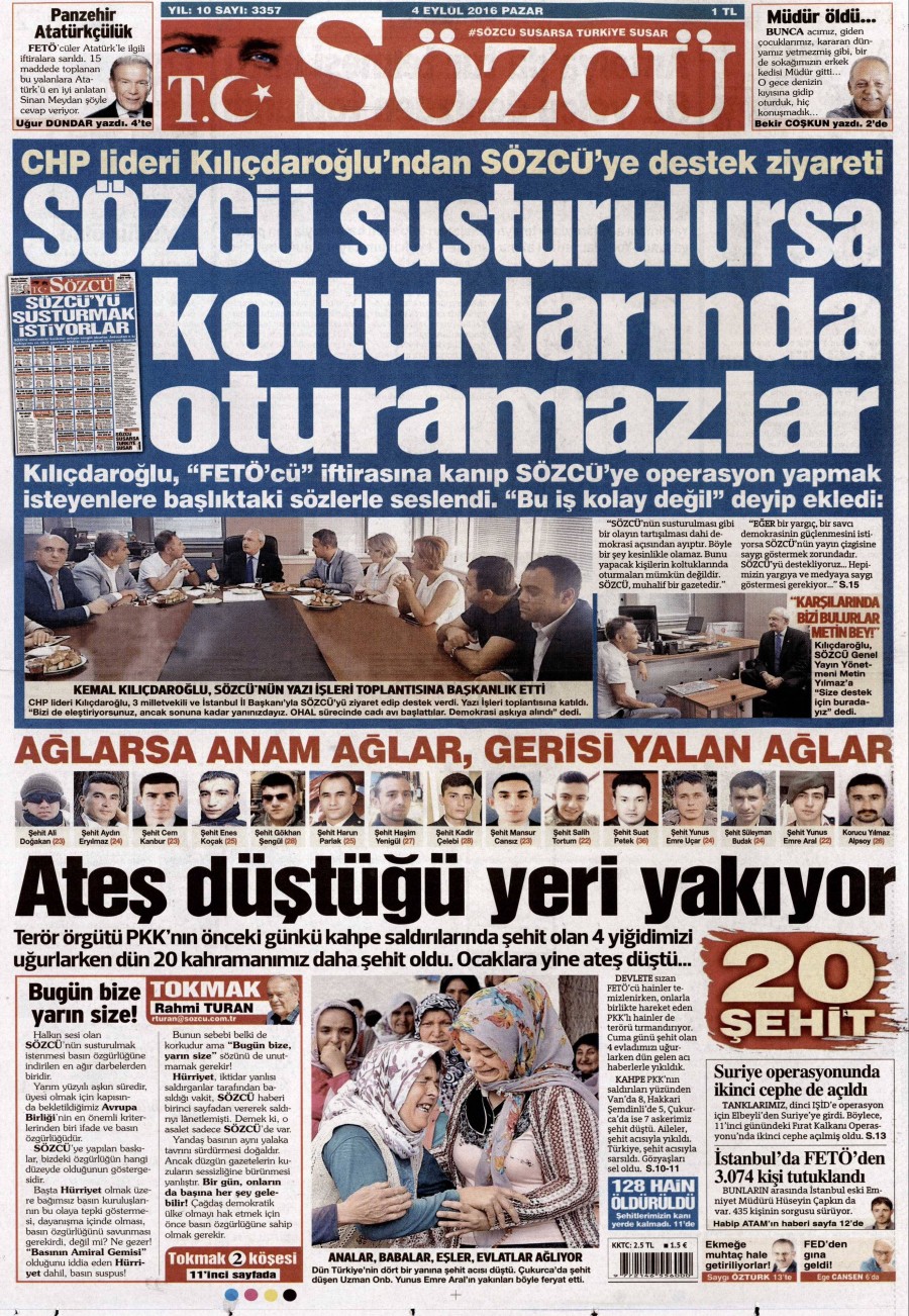 4 Eylül 2016 gazete manşetleri - 520