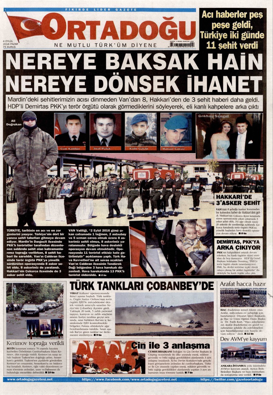 4 Eylül 2016 gazete manşetleri - 666