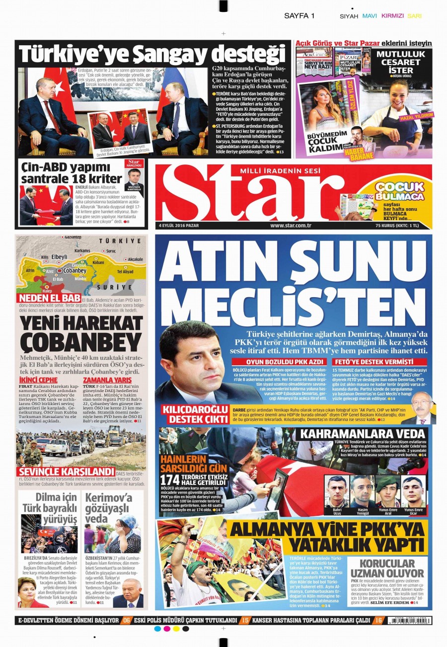 4 Eylül 2016 gazete manşetleri - 898