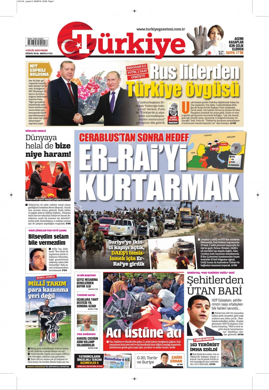 4 Eylül 2016 gazete manşetleri - 593