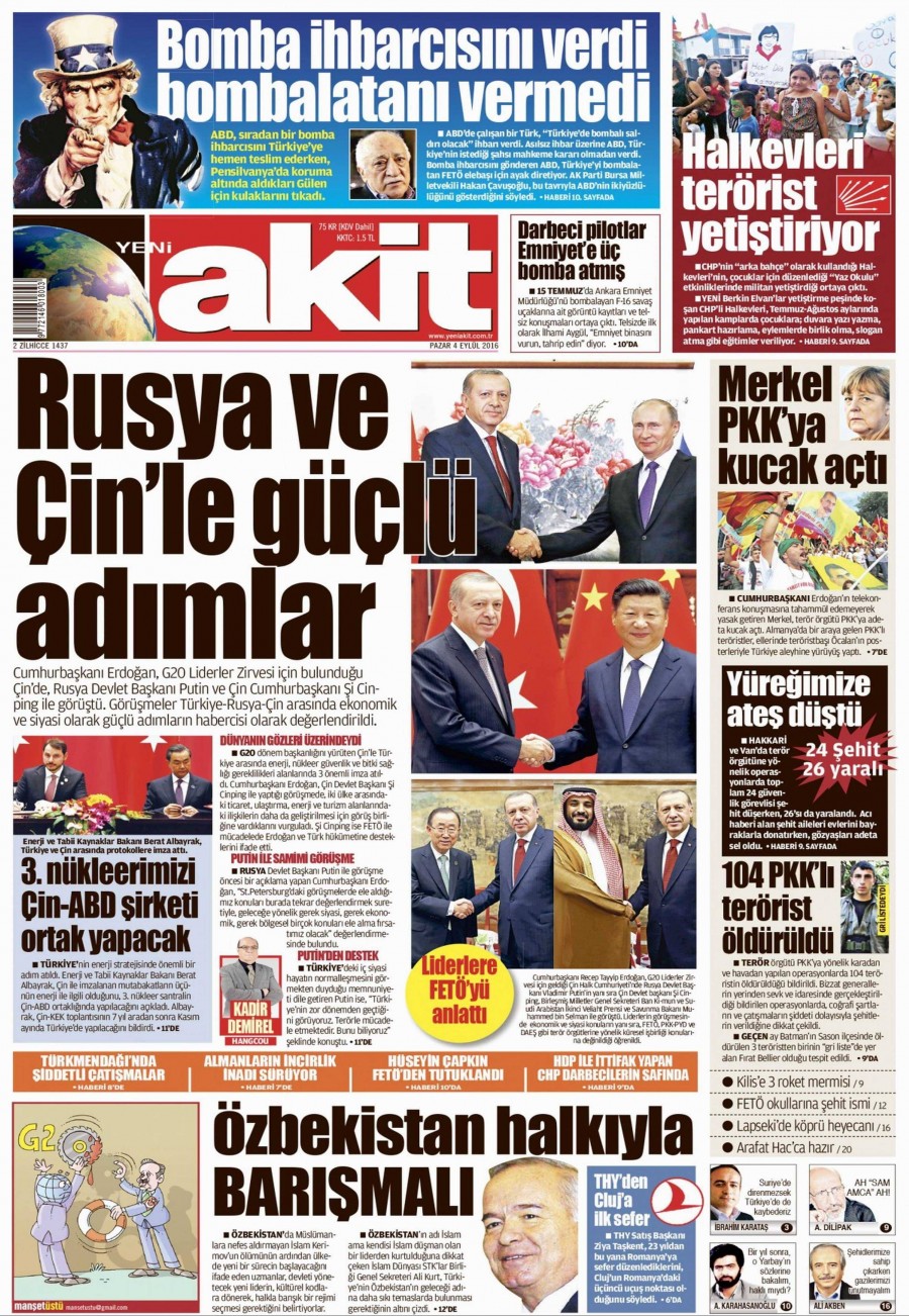 4 Eylül 2016 gazete manşetleri - 595