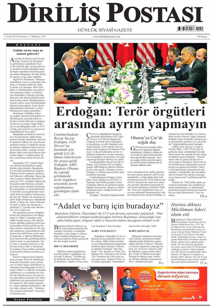 5 Eylül 2016 gazete manşetleri - 575