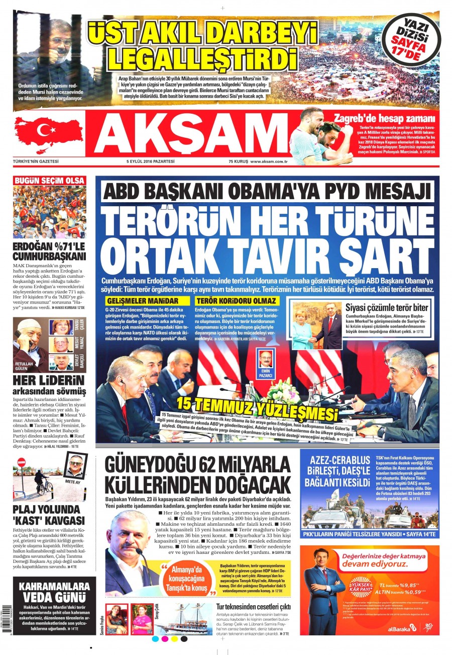 5 Eylül 2016 gazete manşetleri - 743