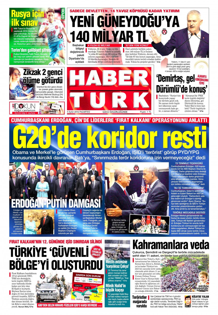 5 Eylül 2016 gazete manşetleri - 845