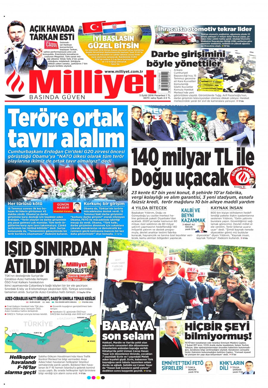 5 Eylül 2016 gazete manşetleri - 760