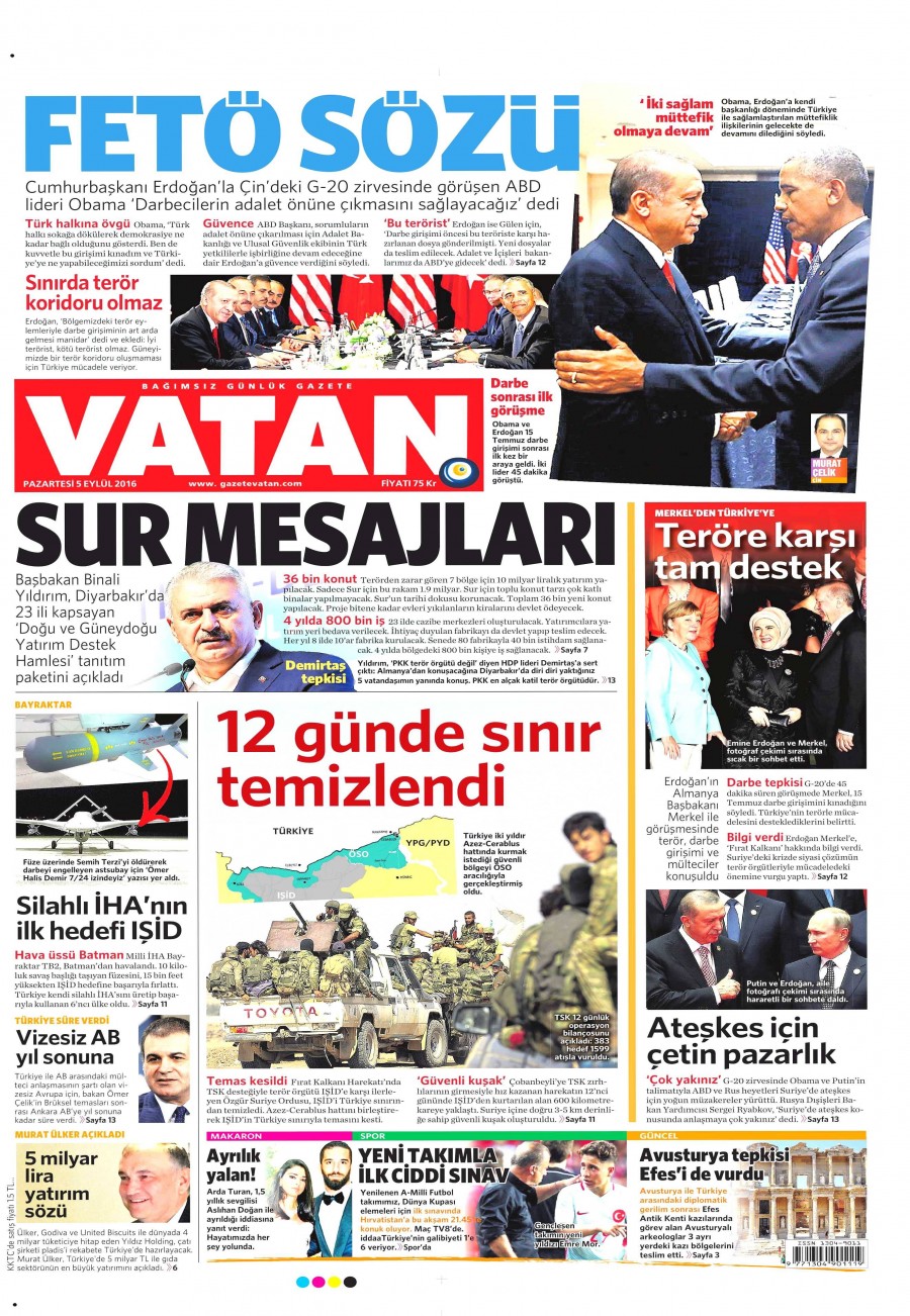 5 Eylül 2016 gazete manşetleri - 605