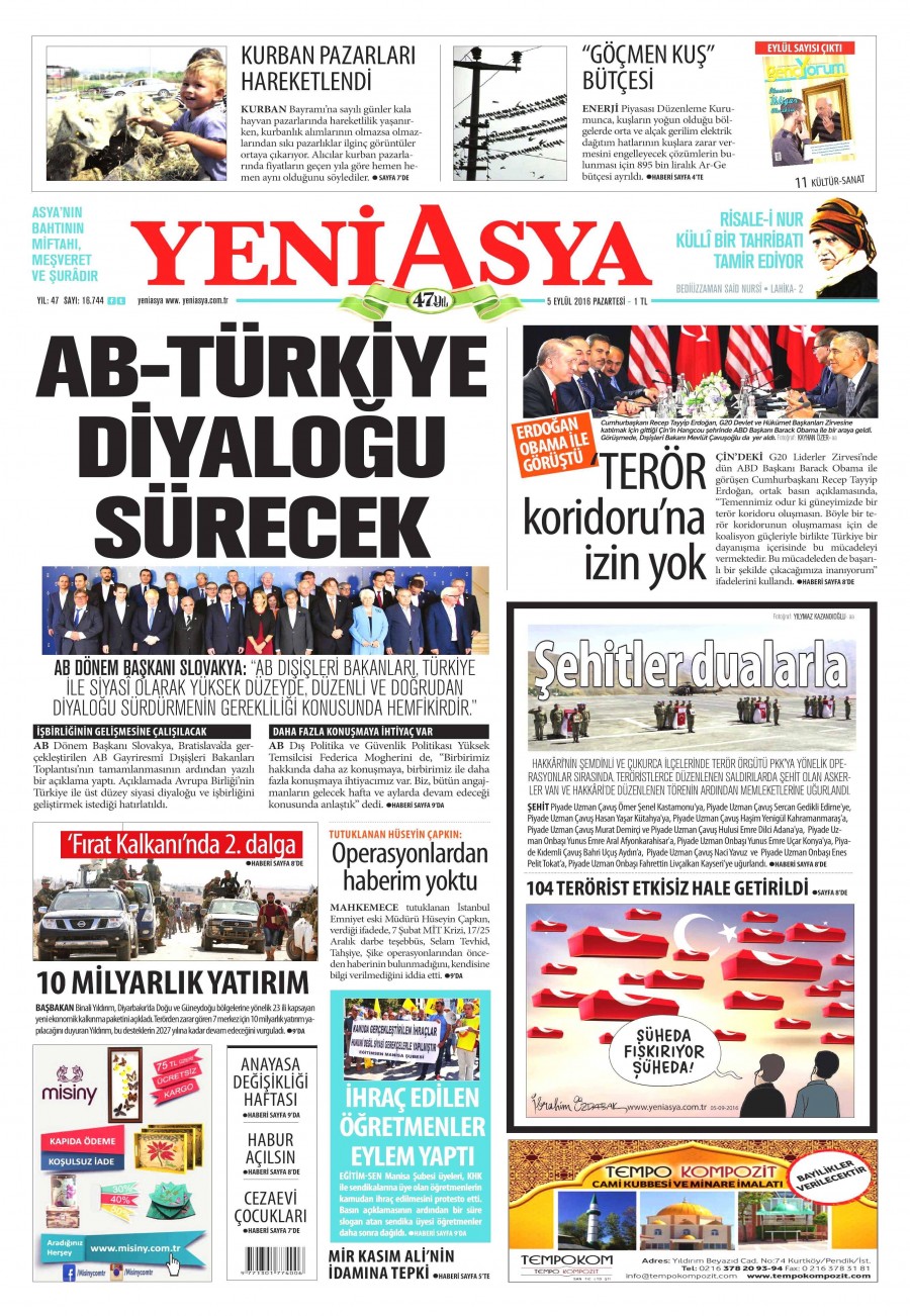 5 Eylül 2016 gazete manşetleri - 764