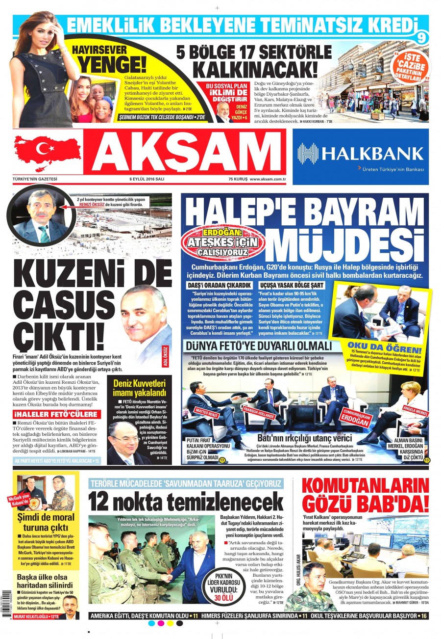 6 Eylül 2016 gazete manşetleri - 864