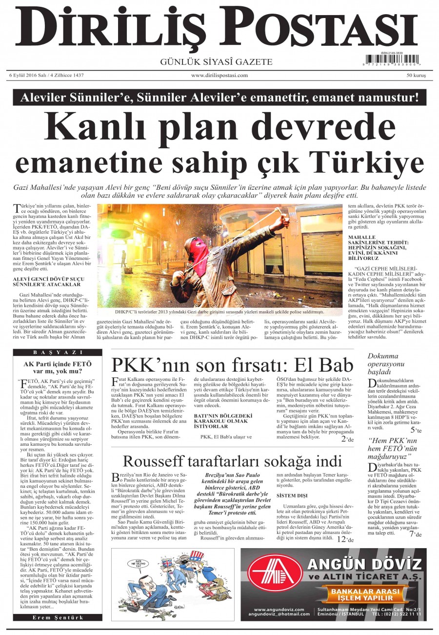 6 Eylül 2016 gazete manşetleri - 675