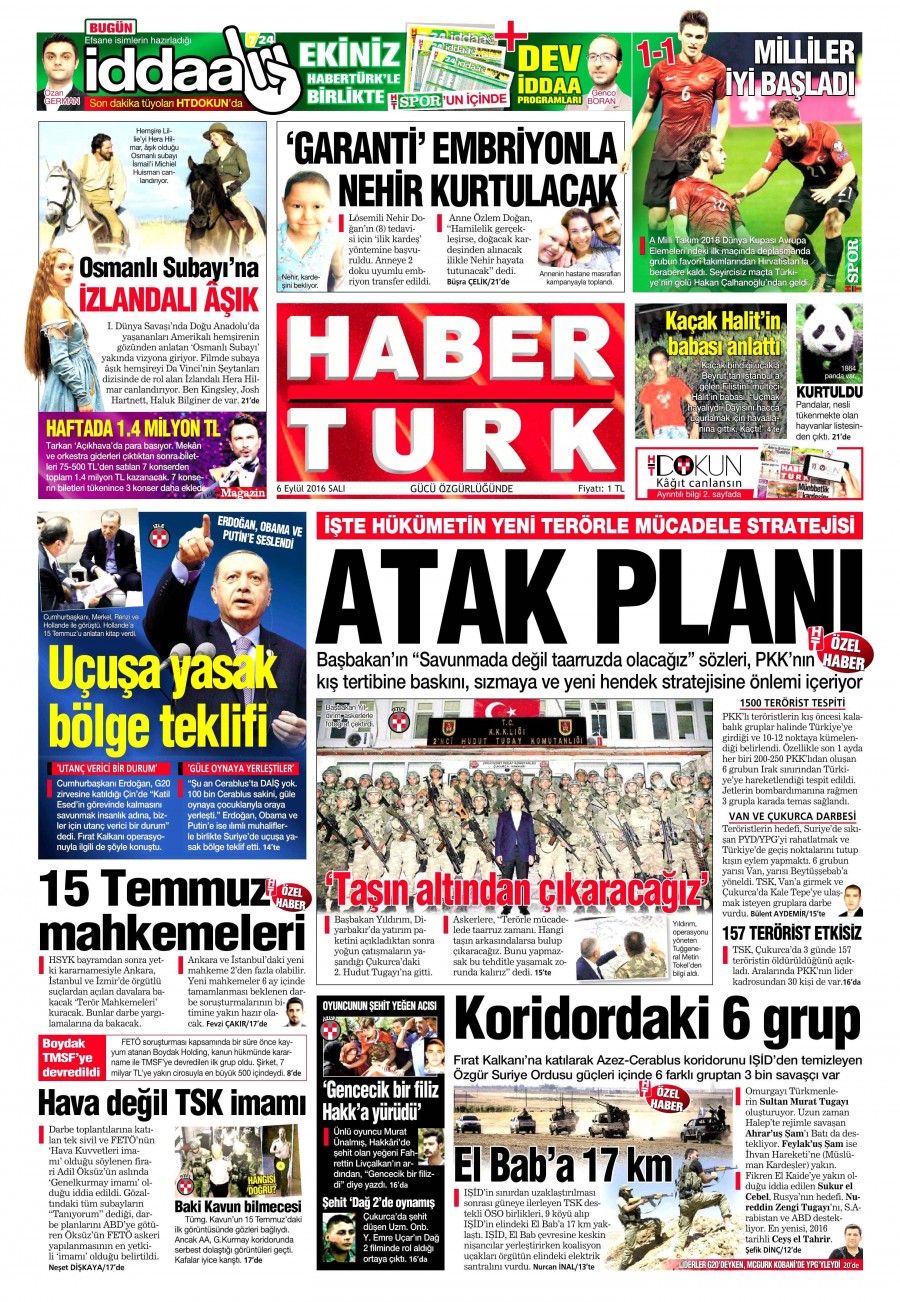 6 Eylül 2016 gazete manşetleri - 710