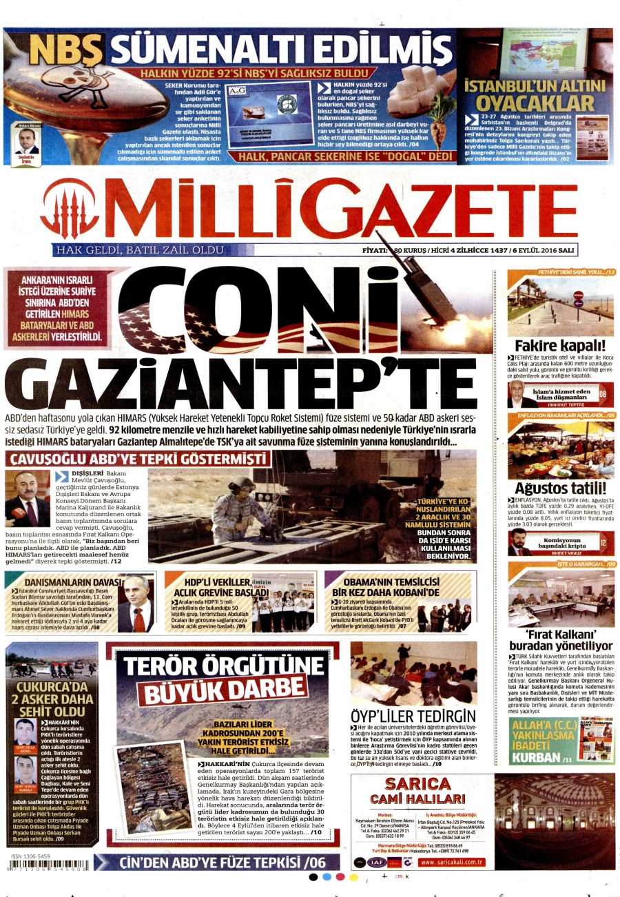6 Eylül 2016 gazete manşetleri - 692