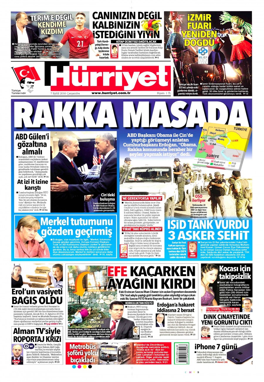 7 Eylül 2016 gazete manşetleri - 792