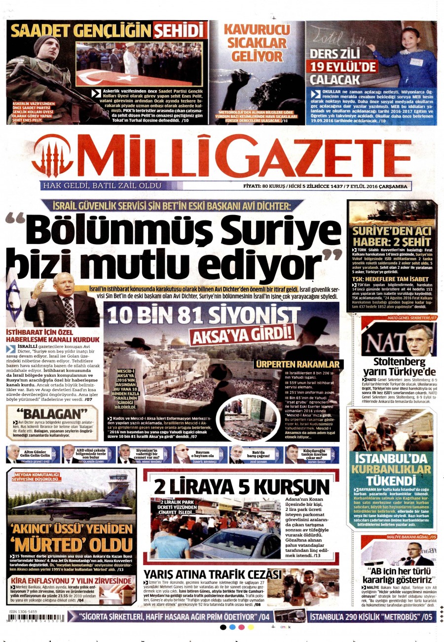 7 Eylül 2016 gazete manşetleri - 937