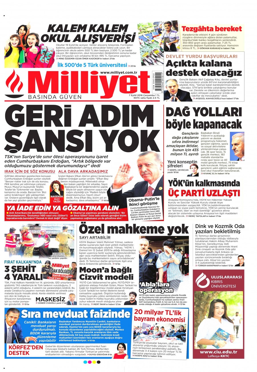 7 Eylül 2016 gazete manşetleri - 830