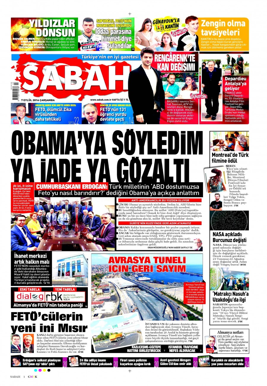 7 Eylül 2016 gazete manşetleri - 812